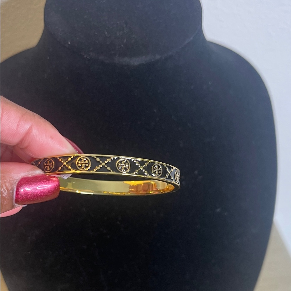 Tory Burch Gold and Black Logo Bracelet
